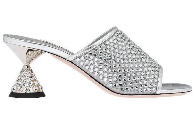 MIU MIU Abrasion Resistant Slide Slippers Women's Silver
