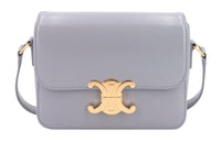CELINE Triomphe Shiny Cow Leather Shoulder Bag, Tofu Bag, Portable Crossbody Bag, Shoulder Bag Women's Pearl Blue