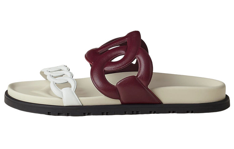 HERMES Extra Rubber Sole Odor-Resistant Slide Slippers Women's Red White