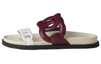 HERMES Extra Rubber Sole Odor-Resistant Slide Slippers Women's Red White