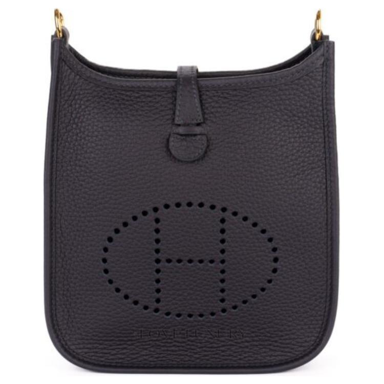 HERMES Evelyne Clemence Cow Leather Evelyn Shoulder Bag, Crossbody Bag Mini Women's Caban Black Cloth Color