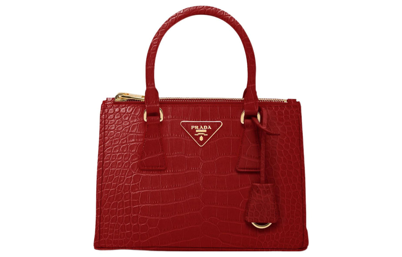 PRADA Galleria Killer Bag Crocodile Leather Shoulder Bag Crossbody Bag Handbag Small Size Women's Red