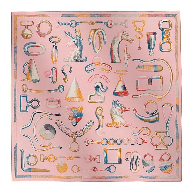 HERMES Mulberry Silk Shawls Women's Pink