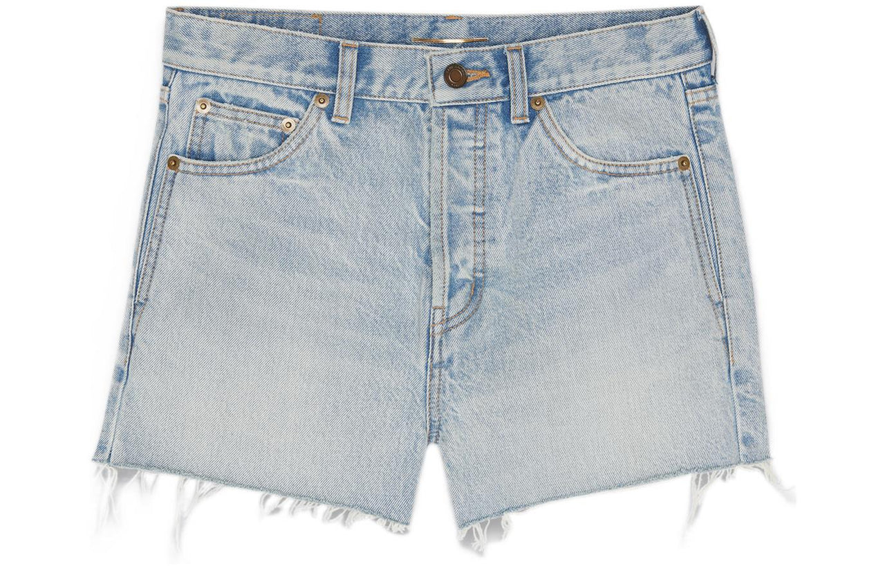 SAINT LAURENT High Waist Raw Edge Denim Shorts