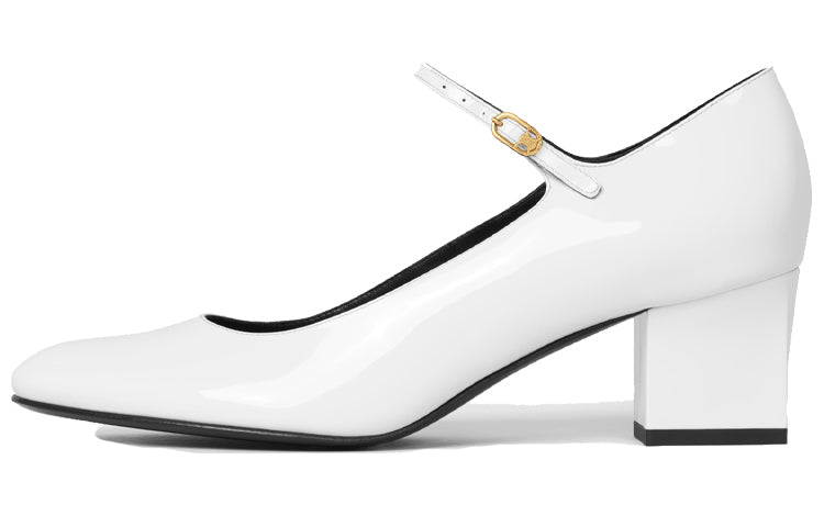CELINE Babies Mary Jane Block Heel High Heels 5.5cm Women's White