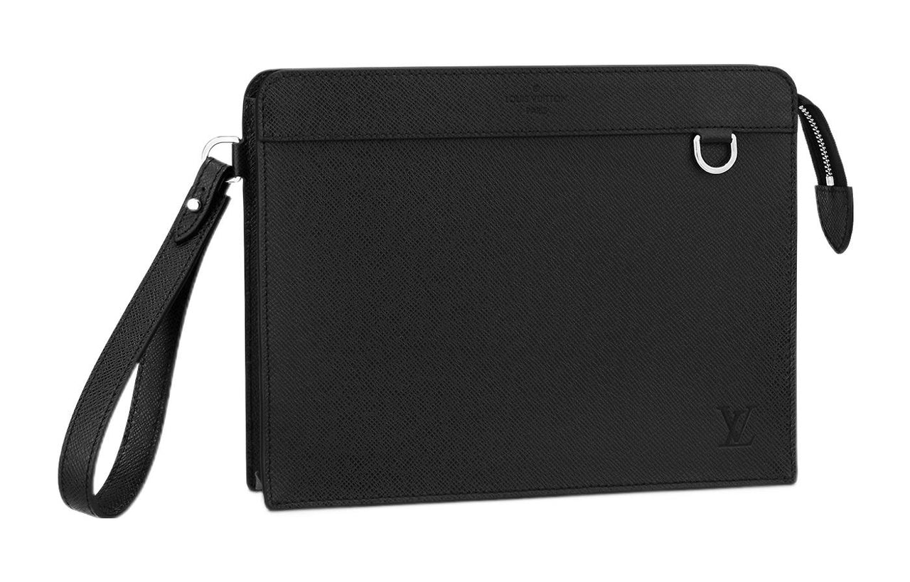 LOUIS VUITTON Taïga Cow Leather Clutch Regular Men's Black