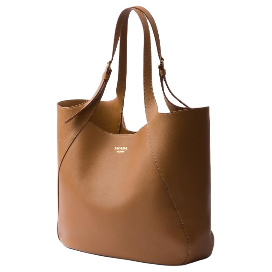 PRADA Leather Tote Bag Shopping Bag Handbag Large Size Women's Caramel
