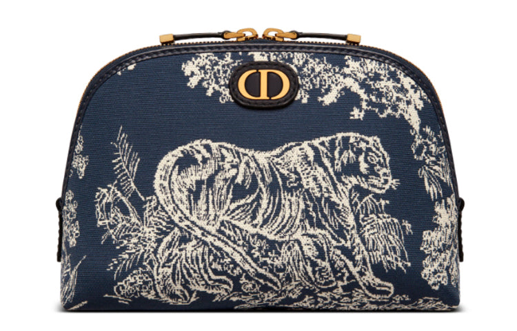 DIOR 30 Montaigne Technical Fabric Storage Bag Clutch Makeup Bag Medium Size Women's Blue