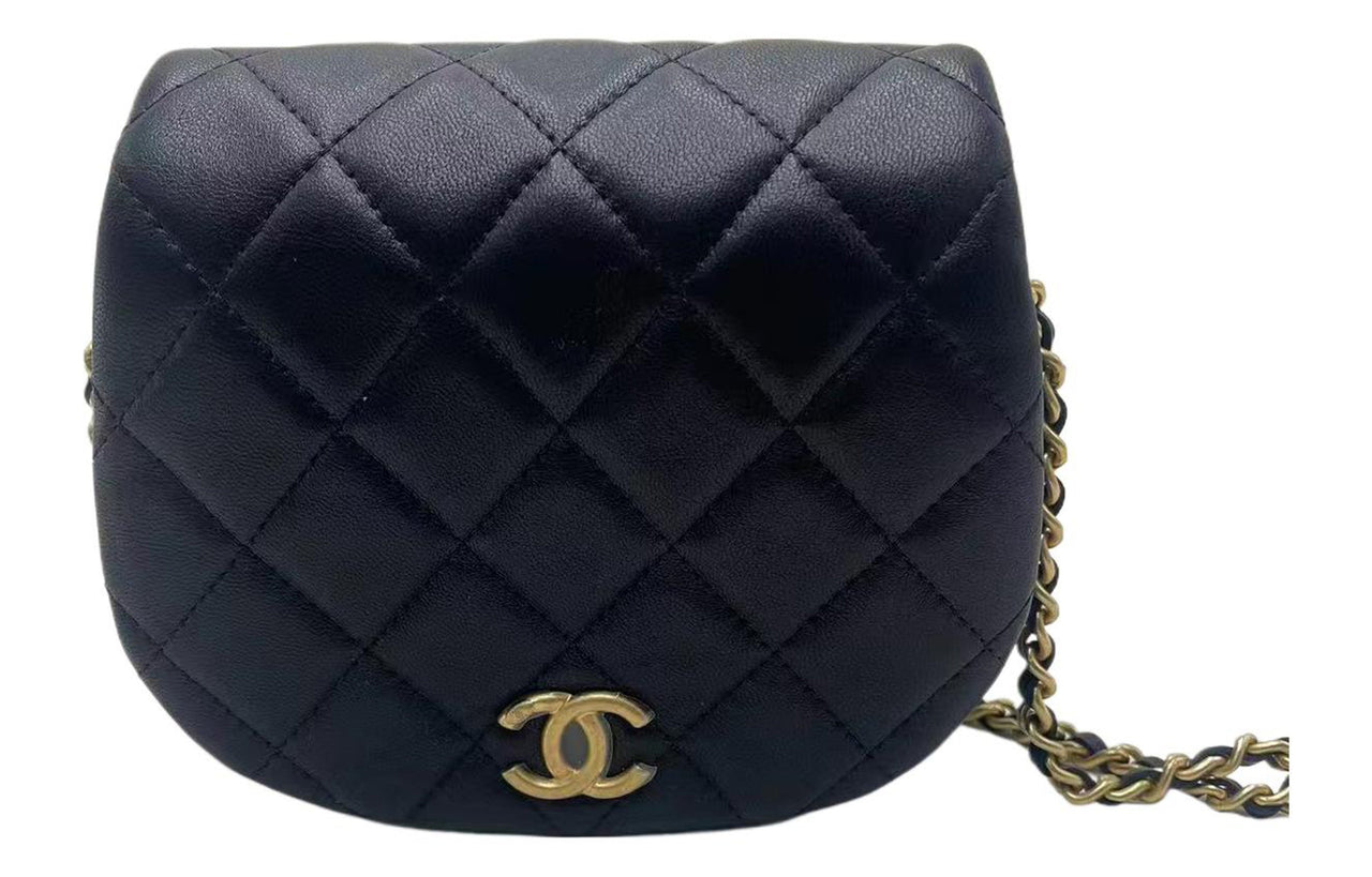 CHANEL Sheepskin One Shoulder Crossbody Clutch Women's Black