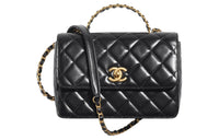CHANEL Shiny Calfskin Shoulder Bag Crossbody Bag Handbag Small Size Women's Black