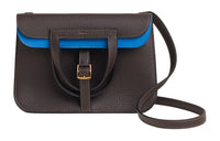 HERMES Halzan Clemence Bullock Leather Horseshoe Handbag, Shoulder Bag, Crossbody Bag Women's Ebony & Zanzibar Blue