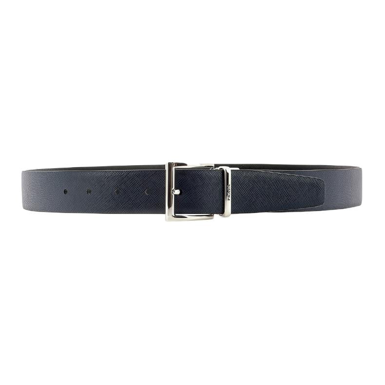PRADA Calfskin Leather Belts Unisex Black Width 3.3CM