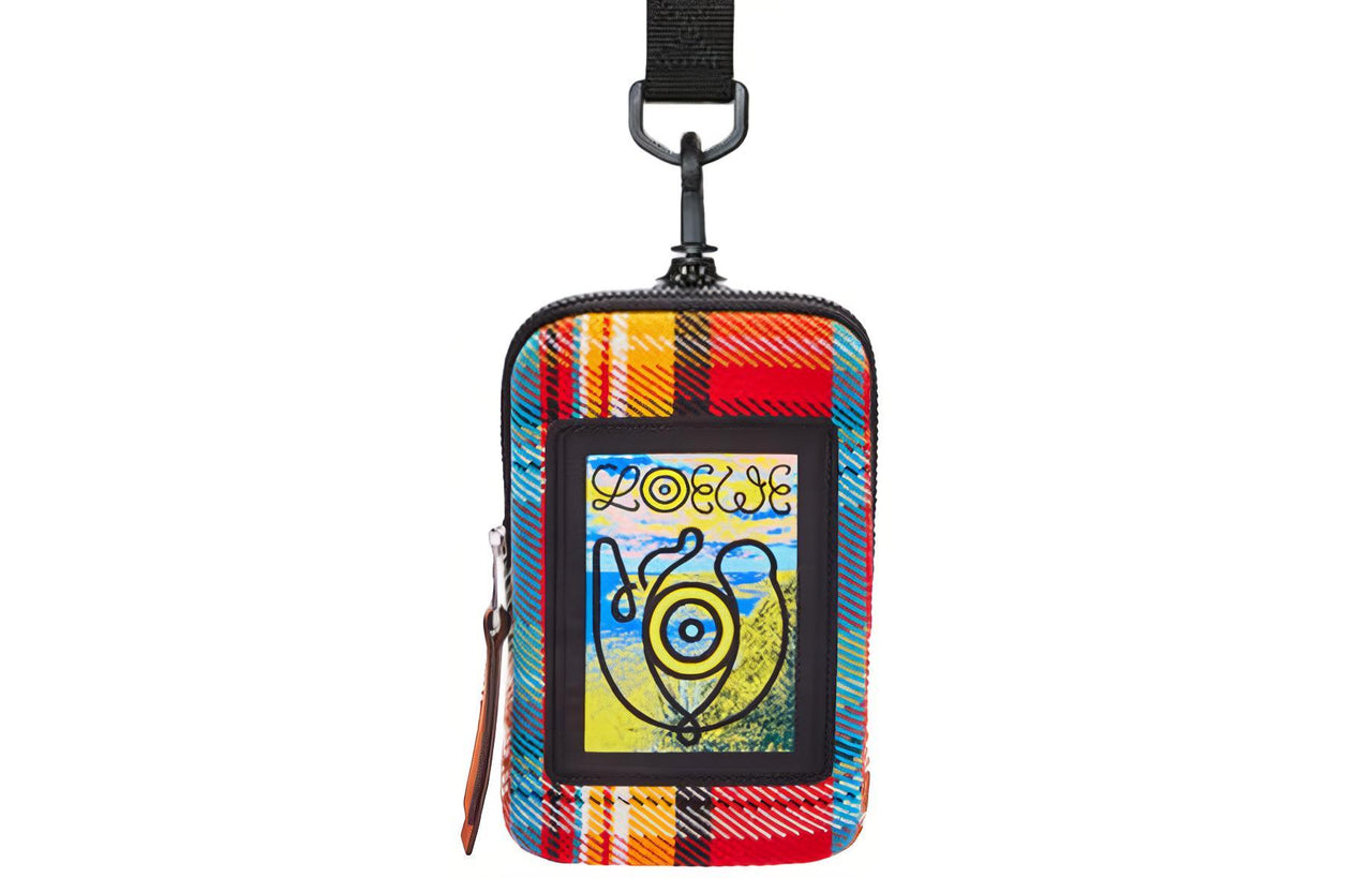 LOEWE Cotton Canvas Bag Necklace Pouch Coin Purse Men's Multicolor Patchwork