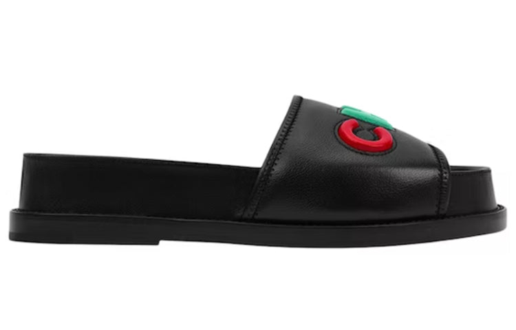 CHANEL Logo Mule Sandal Black Leather Women's