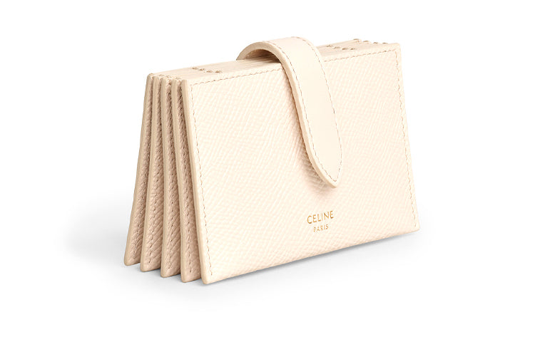 CELINE Grain Cow Leather Accordion Pleat Card Bag Women's Light Pink