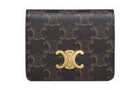CELINE Triomphe Cow Leather With Fabric Wallet Regular Women's Tawny