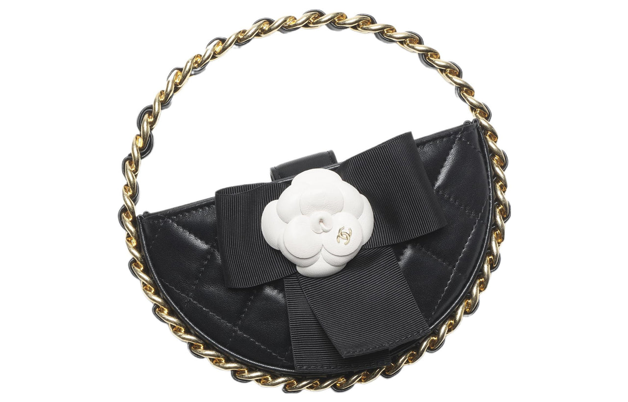 CHANEL Sheepskin Patchwork With Cow Leather Round Handbags Clutches Regular Women's Black