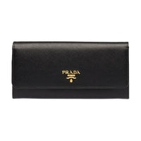 PRADA Saffiano Calfskin Clutch Wallet Women's Black