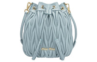 MIU MIU Matelassé Soft Sheep Leather Rope Bucket Bag Portable Crossbody Bag Shoulder Bag Women's Sky Blue