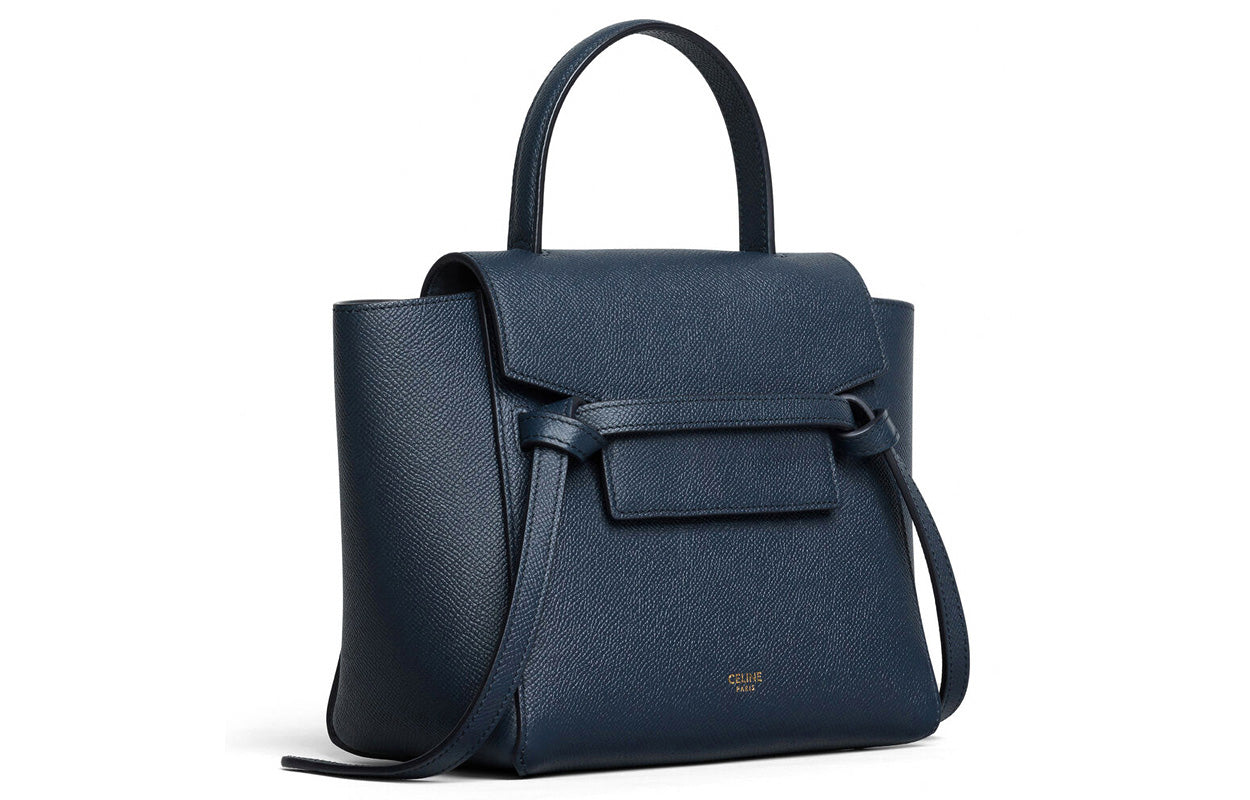 CELINE Belt Grained Cow Leather Handbag One Shoulder Handbags Nano Women's Haze Blue