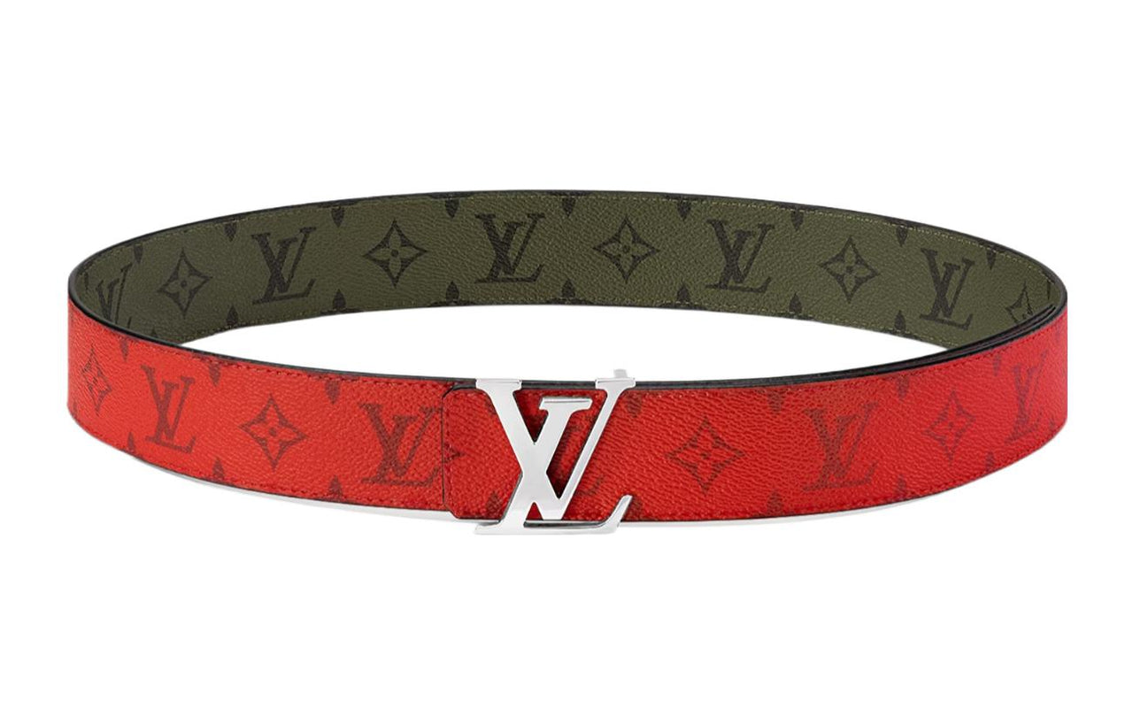 LOUIS VUITTON Logo All Over Print Smooth Buckle Leather, Canvas Leather Belts Unisex Green Width 4CM