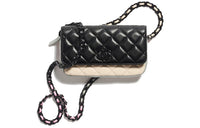 CHANEL Lambskin Flap Cell Phone Pouch Shoulder Bag Crossbody Bag Regular Women's Black/Beige