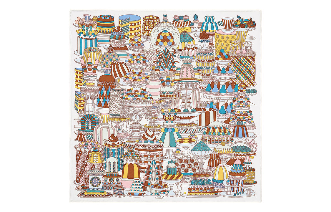 HERMES Silk Scarves Women's White/Brown/Green
