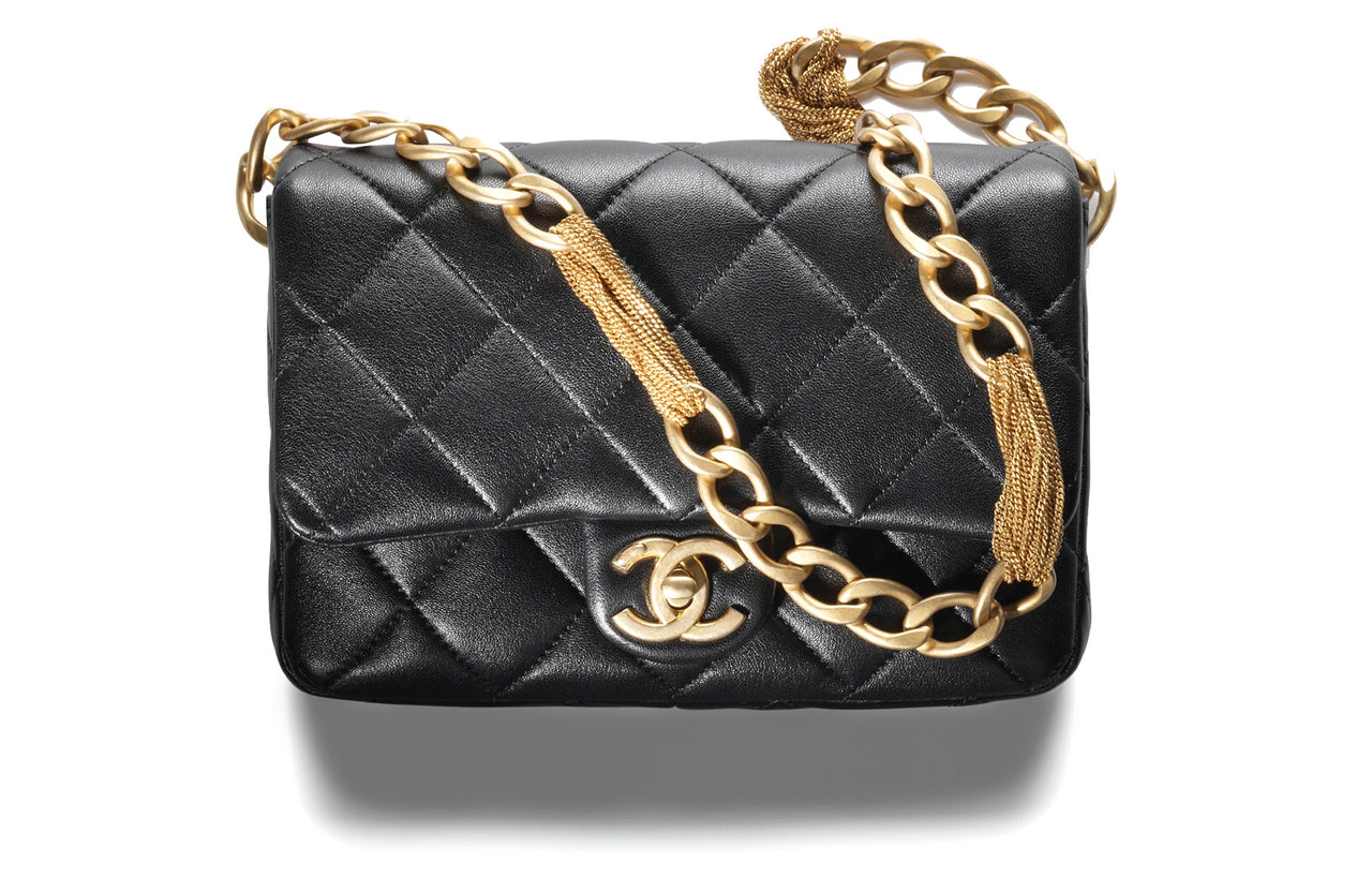 CHANEL Sheepskin Mouth Cover Bag Crossbody Bag Small Size Women's Black