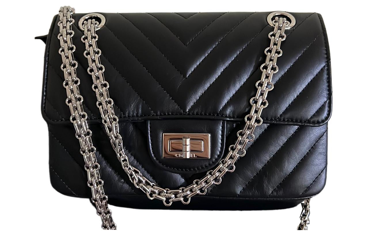 CHANEL 2.55 Cow Leather Mouth Cover Bag Crossbody Bag Mini Women's Black
