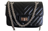 CHANEL 2.55 Cow Leather Mouth Cover Bag Crossbody Bag Mini Women's Black