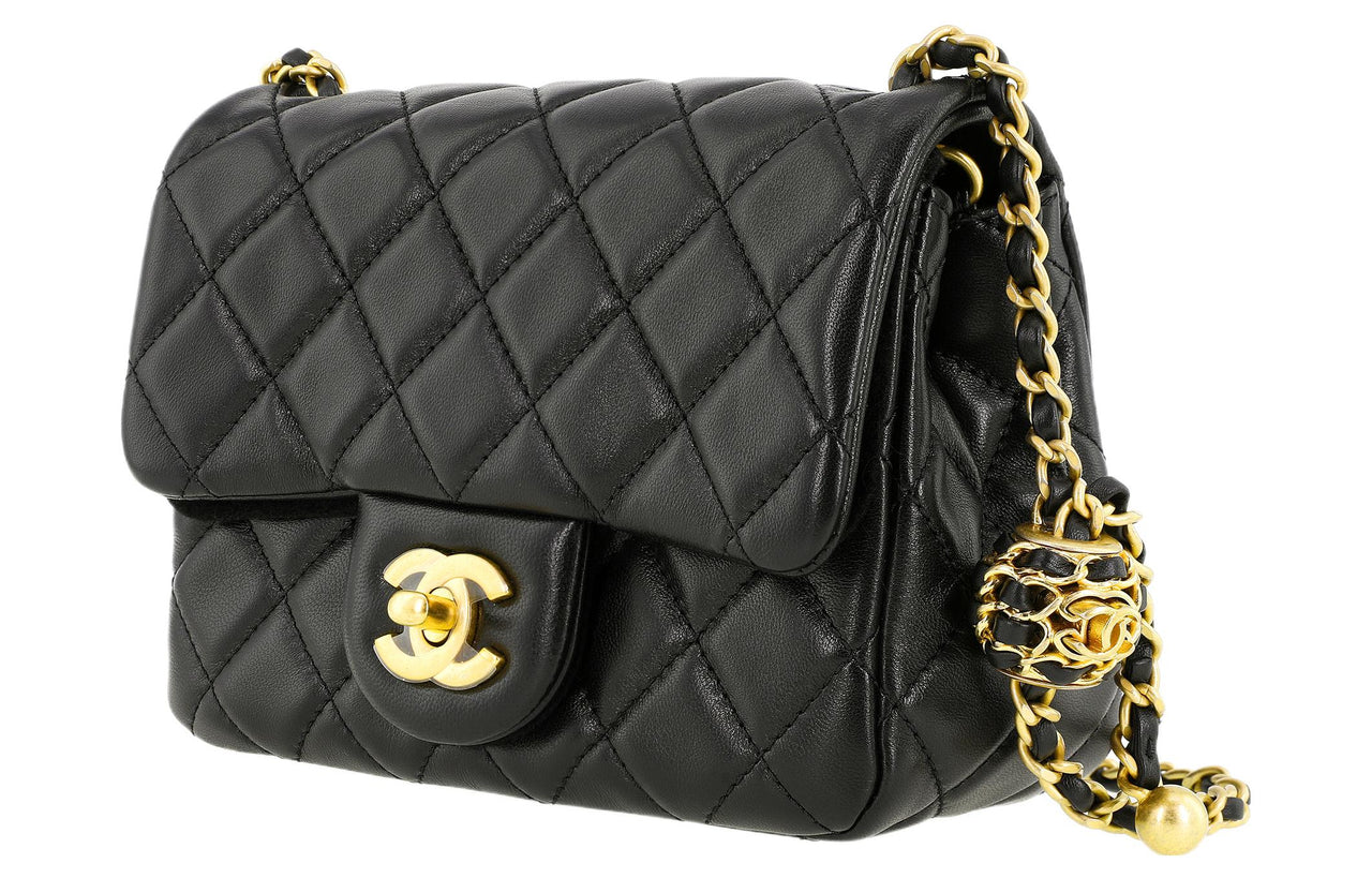 CHANEL 22SS Sheepskin Mini Square Flap Bag, Crossbody Bag, Shoulder Bag Women's Black