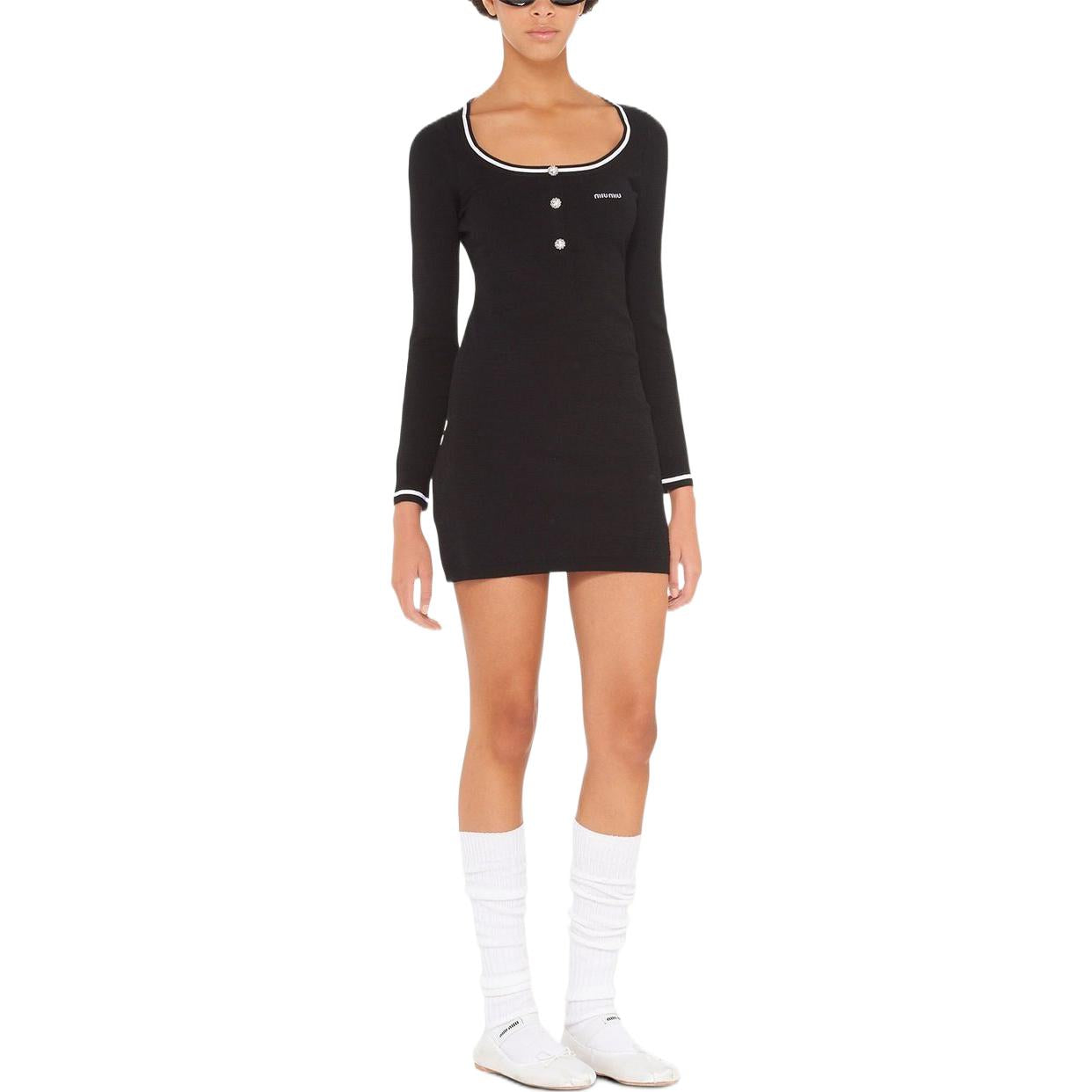 MIU MIU SS23 Long Sleeved Dress Women's Black