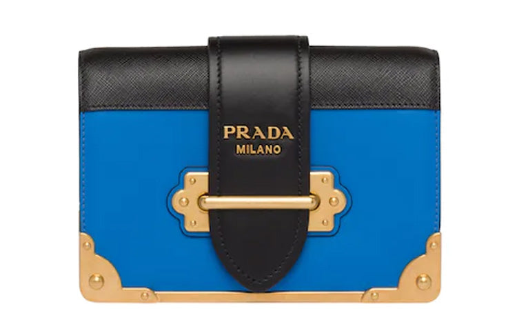 PRADA Cahier Calfskin Shoulder Bag Crossbody Bag Women's Sea Blue/Black