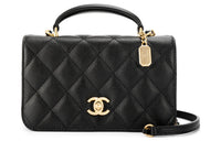CHANEL Litchi Grain Cow Leather Mouth Cover Bag Shoulder Bag Crossbody Bag Handbag Mini Women's Black