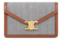CELINE Stripes Fabric With Calfskin Shoulder Bag Crossbody Bag Women's Marine Blue