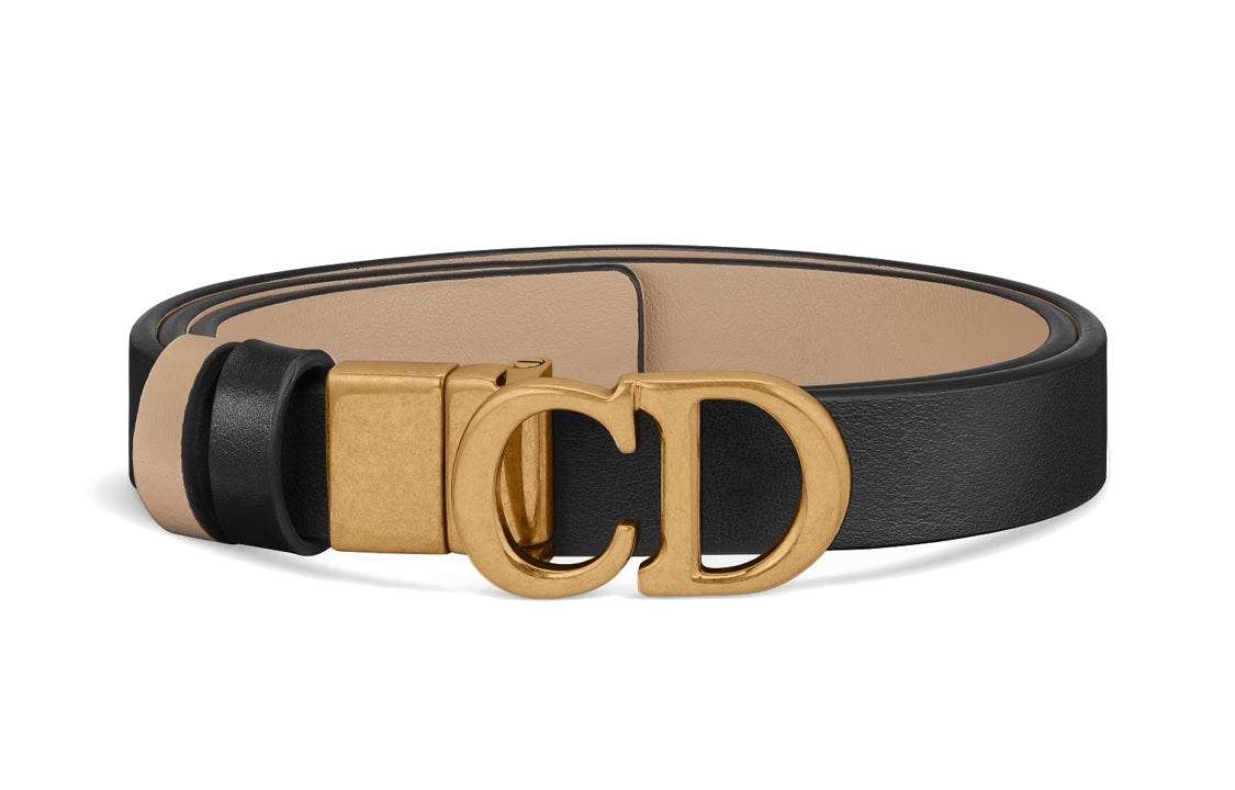 DIOR Letter Emblem Smooth Buckle Leather Belts Women's Black Width: 2cm