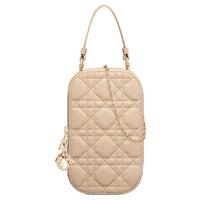 DIOR Lady Dior Lambskin Portable One Shoulder Crossbody Cell Phone Pouch Women's Pink Beige