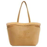 CELINE CabasCuir Triomphe Suede Calfskin Tote Bag Shopping Bag Handbag Shoulder Bag Medium Size Women's Natural