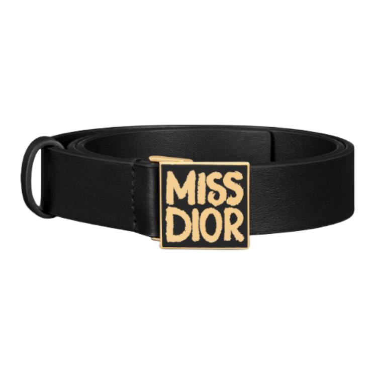DIOR Cow Leather Leather Belts Women's Black Width: 2.5cm