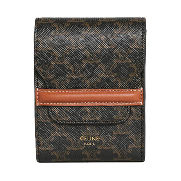 CELINE Canvas And Lambskin Card Holder Coin Purse Card Holder Clutch Unisex Tan/Black