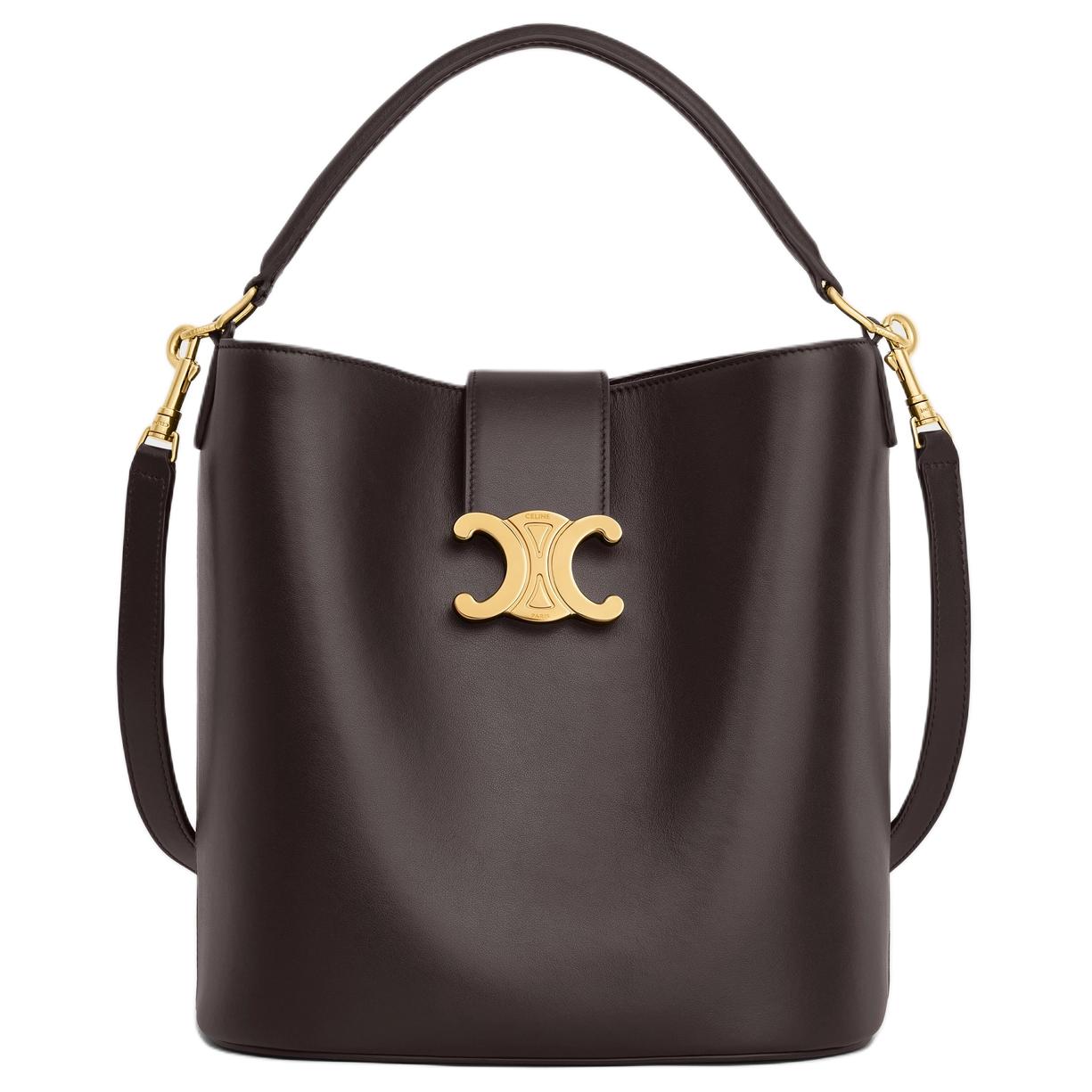 CELINE Calfskin Shoulder Bag, Crossbody Bag, Handbag Medium Size Women's Ebony
