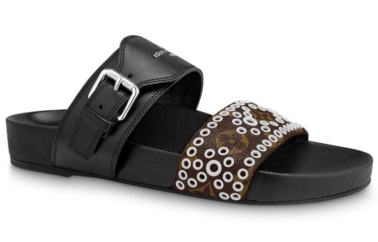 LOUIS VUITTON Bom Dia Slide Slippers Women's Black