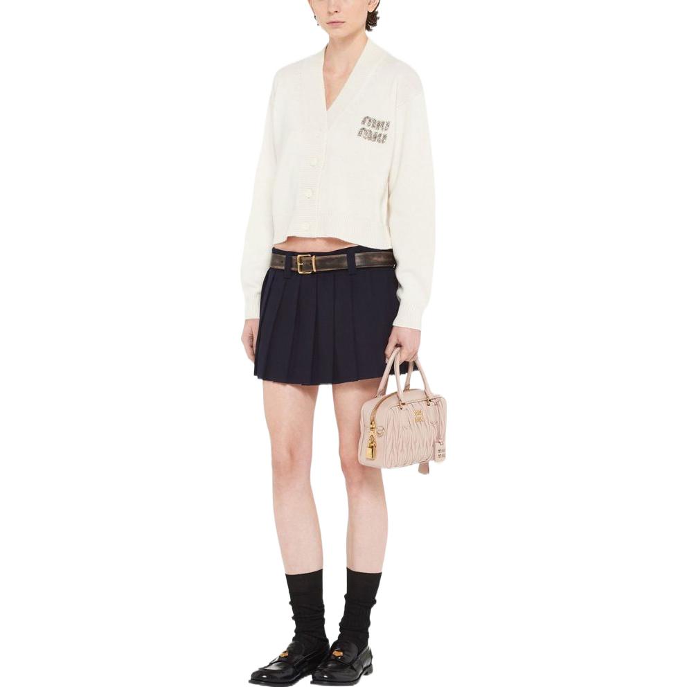 MIU MIU Crystal embellished Logo Cashmere Cardigan