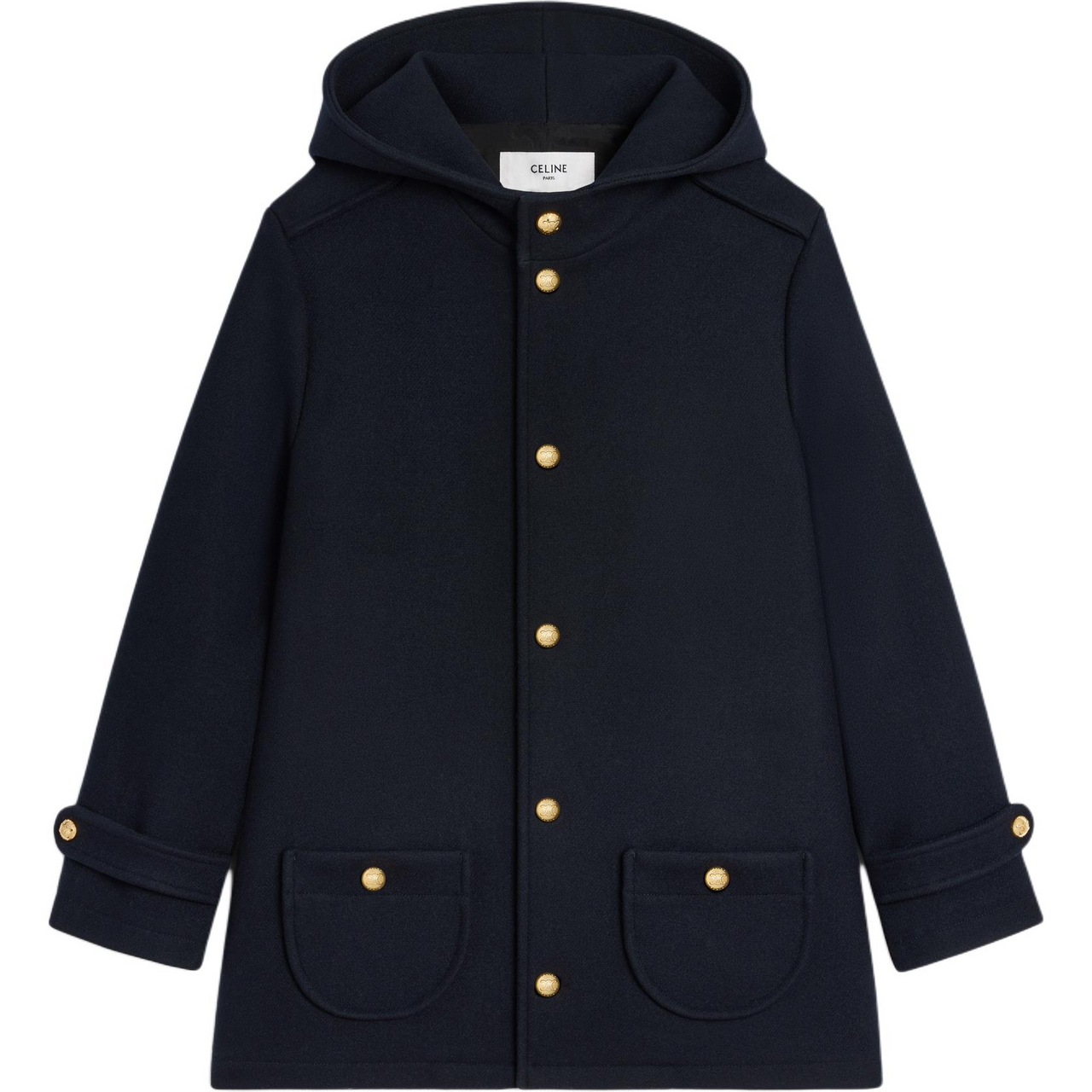 CELINE Hooded Triomphe Coat In Wool Felt