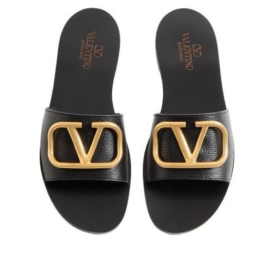 (WMNS) Valentino SS24 Calfskin Point Vlogo Signature Slide Sandal 'Black' S0M21HWS0NO