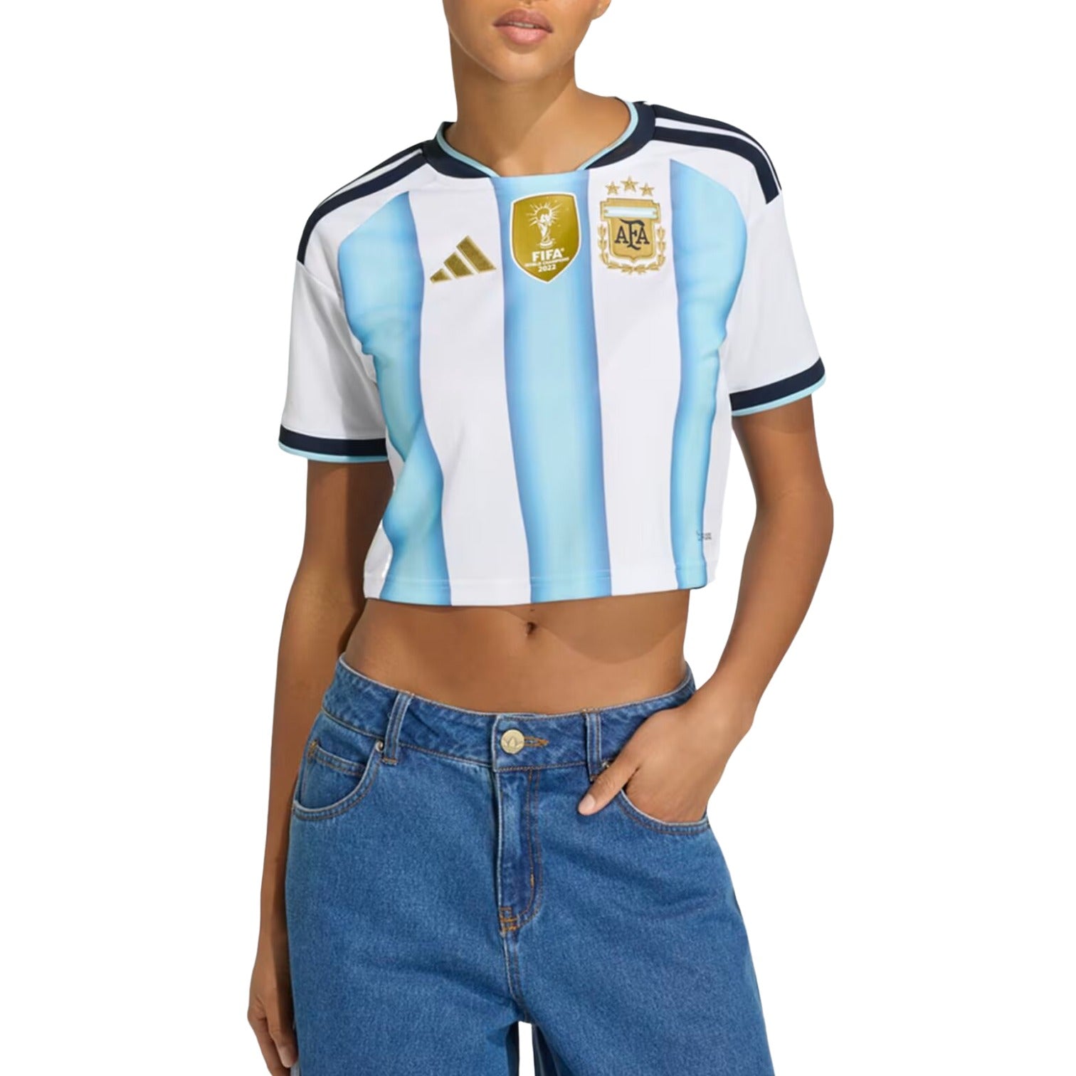 (WMNS) adidas Argentina 26 Home Cropped Jersey 'White Icey Blue Light Blue' KE5982