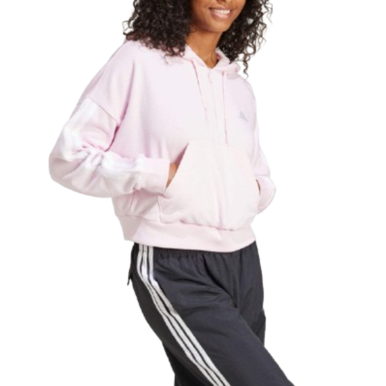 (WMNS) adidas Essentials 3-Stripes French Terry Quarter-Zip Hoodie Asia Sizing 'Pink' JN1943