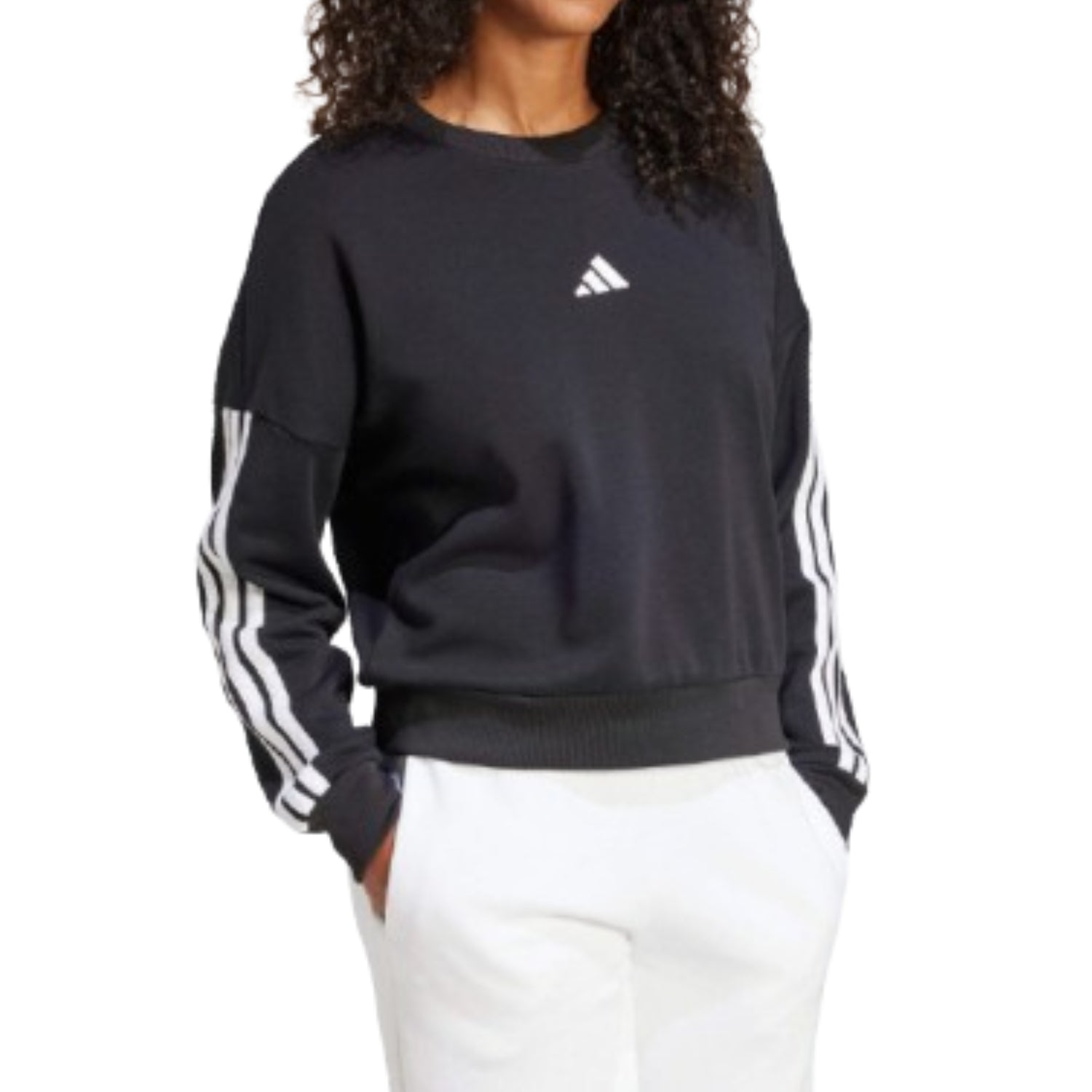 (WMNS) adidas Essentials 3-Stripes French Terry Sweatshirt Asia Sizing 'Black White' JE0016