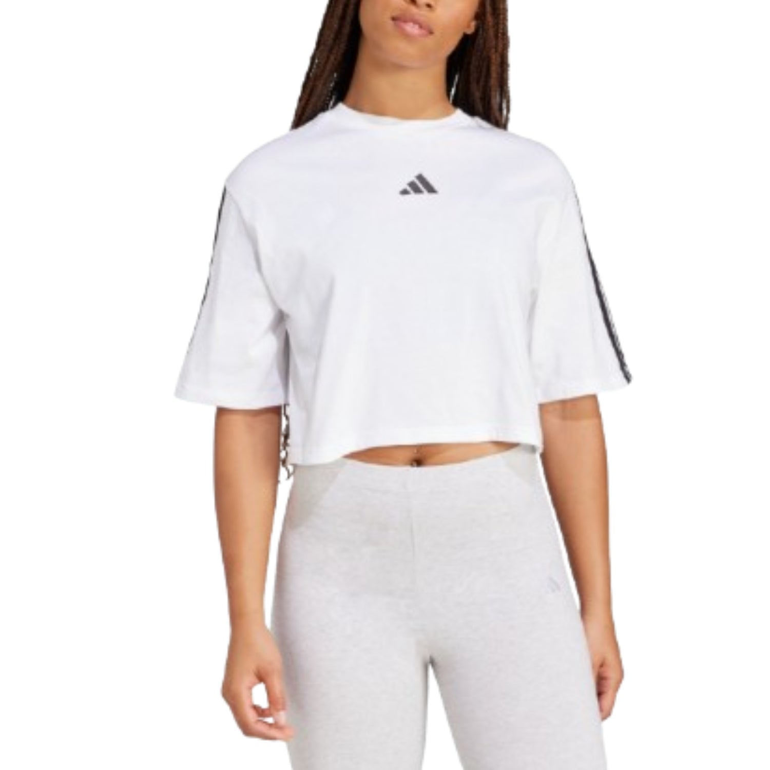 (WMNS) adidas Essentials 3-Stripes Cotton Loose T-Shirt Asia Sizing 'White Black' JD4999