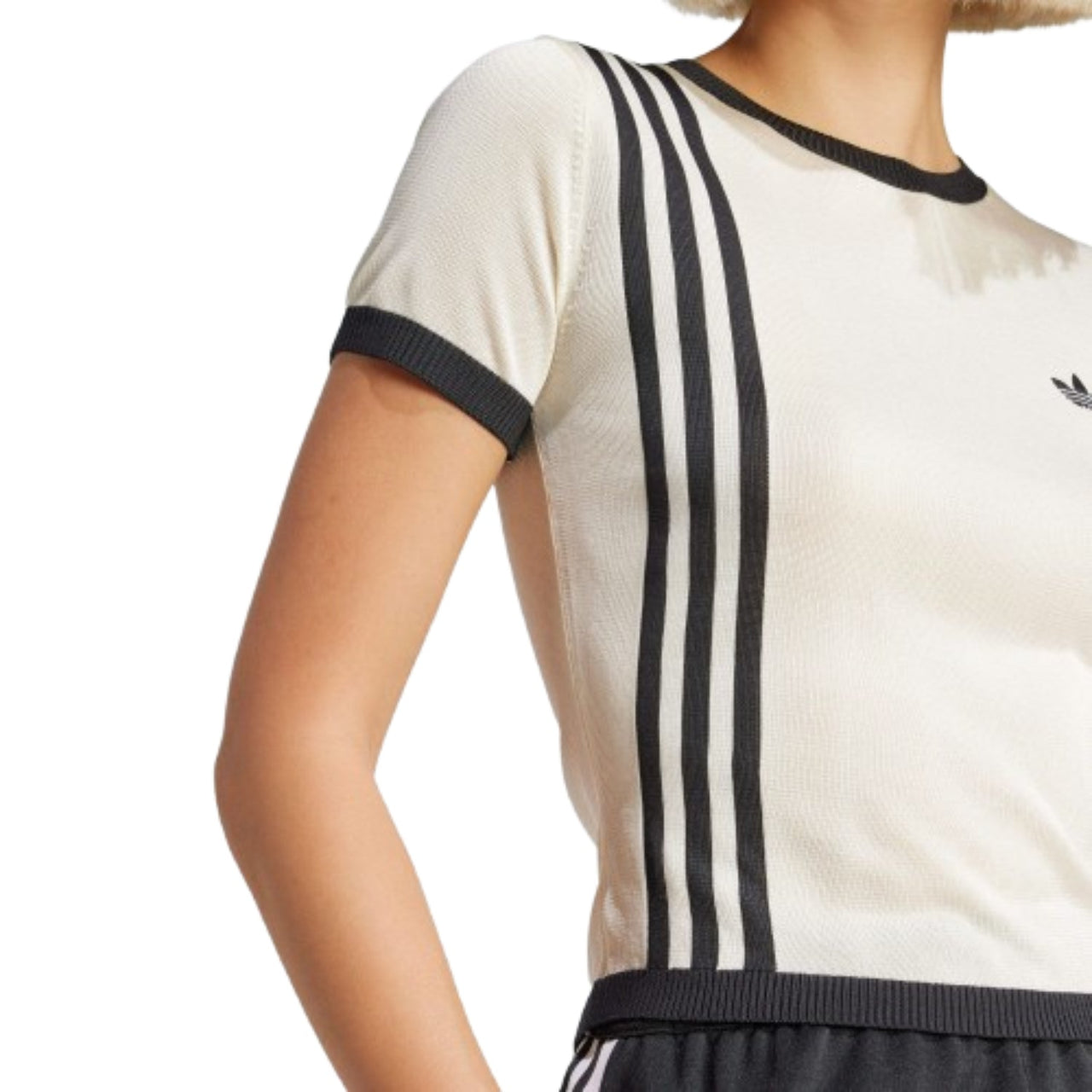 (WMNS) adidas Knitted 3-Stripes Short T-Shirt Asia Sizing 'White' JJ0961